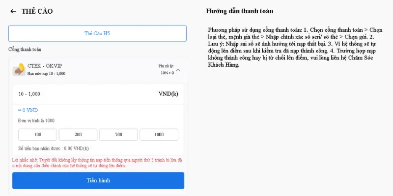 Nạp tiền 78WIN bằng thẻ cào